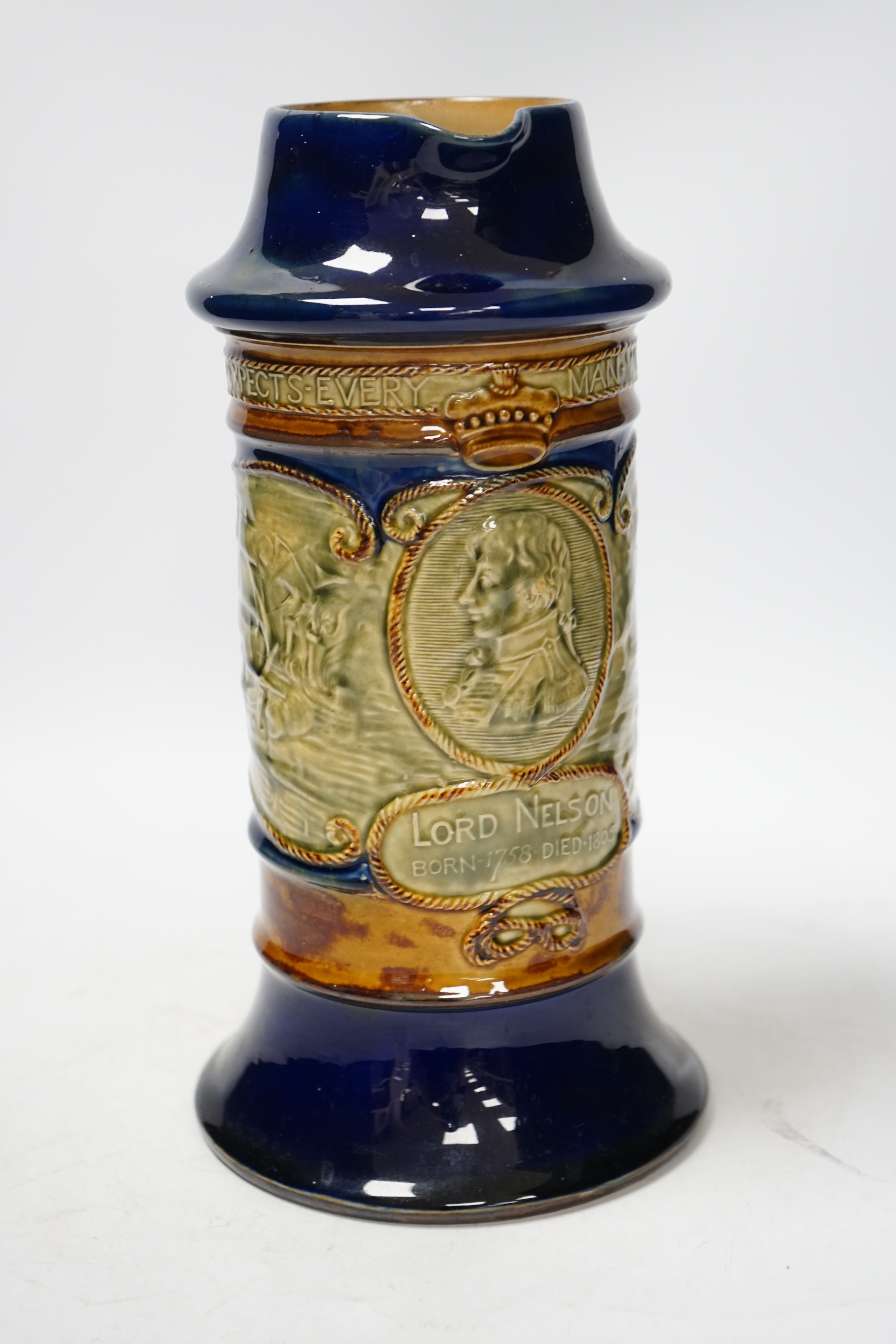 A Doulton Nelson Centenary commemorative jug, 1905, 28cm high. Condition - fair to good